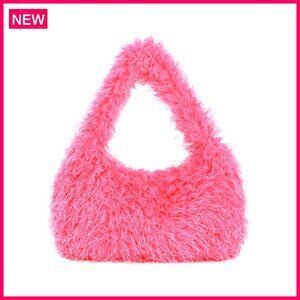 Fluffy Plush Faux Fur Tote Handbag Hobo Shoulder Bag Zipper Closure